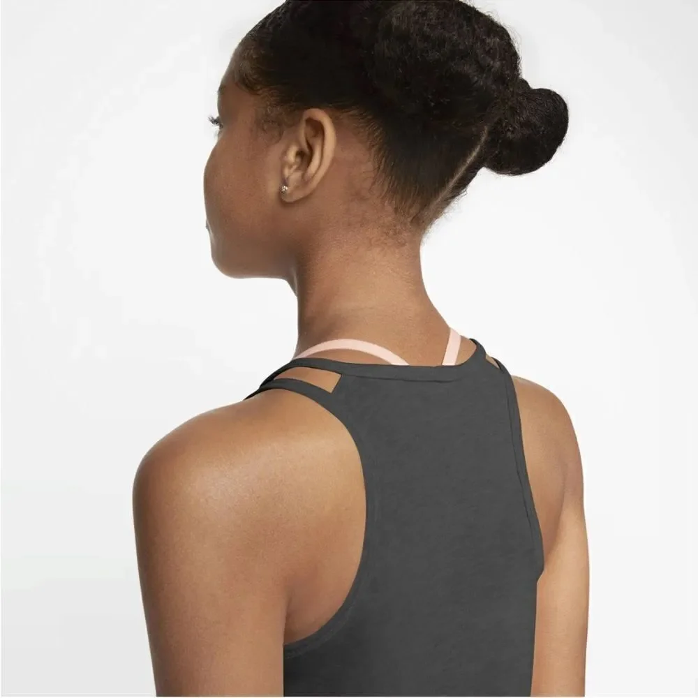 Nike Girls' Trophy Training Tank Top Medium Grey with Baby Pink Swoosh